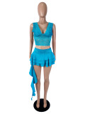 Lace patchwork ruffle edge short skirt set (including leggings)