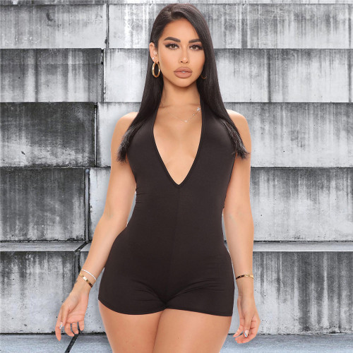 V-neck tight hanging neck backless jumpsuit