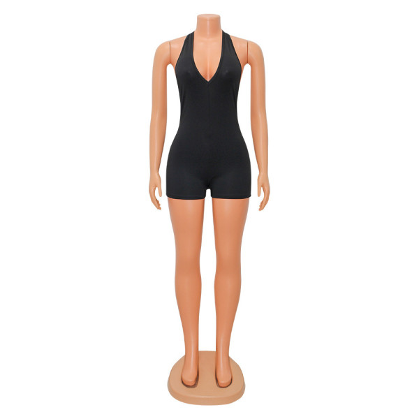 V-neck tight hanging neck backless jumpsuit