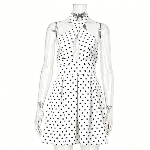 Cross neck hanging neck backless short skirt