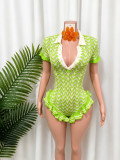 Knitted hand hook wooden ear polo collar jumpsuit