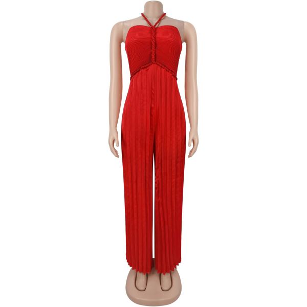 Pleated wide leg jumpsuit