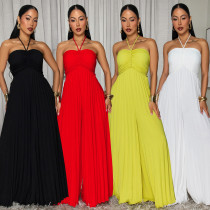 Pleated wide leg jumpsuit