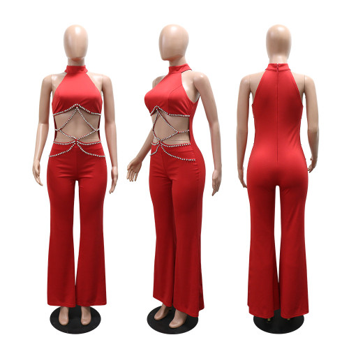Heavy Industry Light Luxury Water Diamond Belt Shining Full Diamond Waist Chain Pants Set