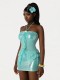 Neck strap strapless vest top, hip hugging skirt two-piece set