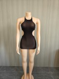 Super elastic bright perspective sleeveless vest skirt