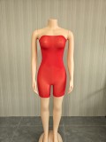Super elastic shiny strapless jumpsuit shorts