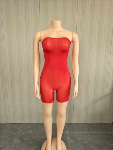 Super elastic shiny strapless jumpsuit shorts