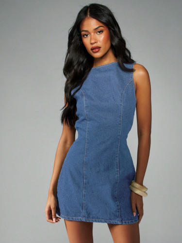 Long zipper denim dress