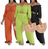 Loose half sleeve pleated tie two-piece set