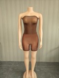 Super elastic shiny strapless jumpsuit shorts
