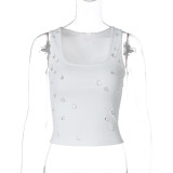 Umbilical U-neck vest with nail bead suspender top