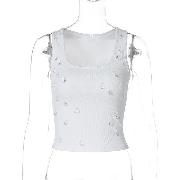 Umbilical U-neck vest with nail bead suspender top