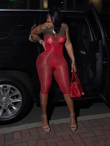 Super elastic bright strapless jumpsuit