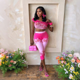 Printed off shoulder high waisted top and pants set