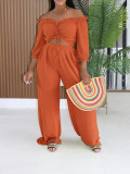 Loose half sleeve pleated tie two-piece set