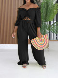 Loose half sleeve pleated tie two-piece set