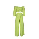 Loose half sleeve pleated tie two-piece set
