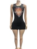 Hand drawn tight fitting black dress with wrapped buttocks