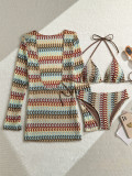 Knitted three piece swimsuit women's hollowed out bikini A067