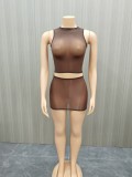 2-piece set of high elasticity bright perspective short skirt