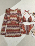 Knitted three piece swimsuit women's hollowed out bikini A067