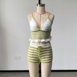 Striped neck strap, drawstring strap, shorts set