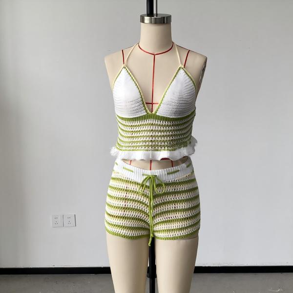 Striped neck strap, drawstring strap, shorts set
