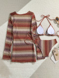 Knitted three piece swimsuit women's hollowed out bikini A067