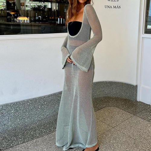 Long sleeved floor length dress beach skirt