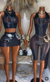 2-piece set of high elasticity bright perspective short skirt