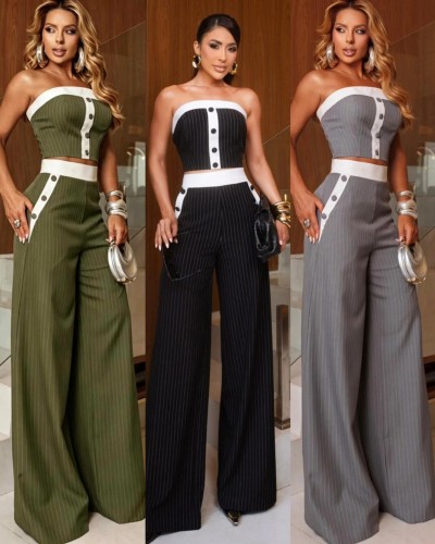 Strapless striped pants set