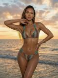 Knitted Striped Wave Deep V Tie-Up Separate Swimsuit AL025