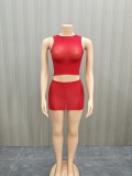 2-piece set of high elasticity bright perspective short skirt