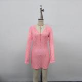 Long sleeved pullover short knit dress