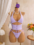 Hanging neck three piece bikini swimsuit