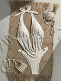 Solid color one-piece hollow strap bikini