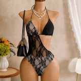 Lace see through one-piece swimsuit