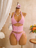 Hanging neck three piece bikini swimsuit