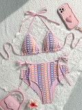 Colorful lace bikini triangle cup neck strap swimsuit set