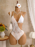 Lace see through one-piece swimsuit