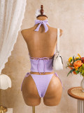 Hanging neck three piece bikini swimsuit