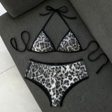 Sequin split hem flat leg pants split swimsuit