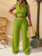 Texture zipper sleeveless top, wide leg pants two-piece set SY041