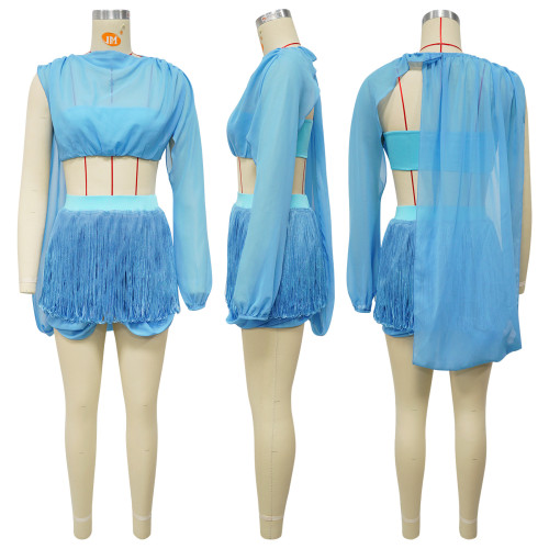 Tassel patchwork short skirt see through dress