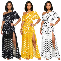 Split long skirt with polka dot perspective dress
