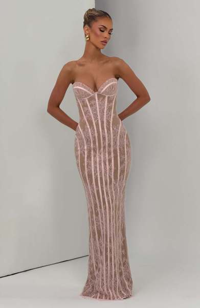 Lace strapless tight long dress