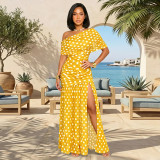 Split long skirt with polka dot perspective dress