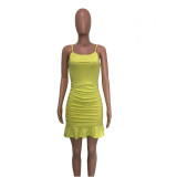 Strap backless solid color dress