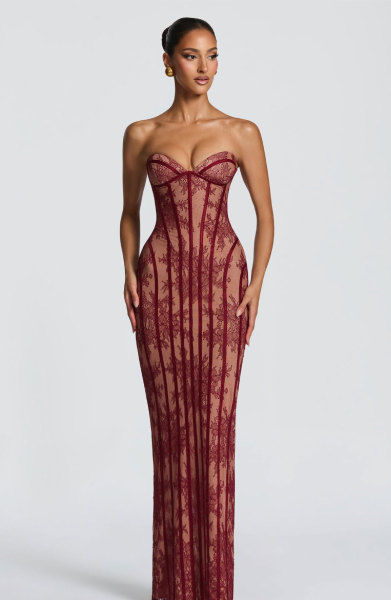Lace strapless tight long dress